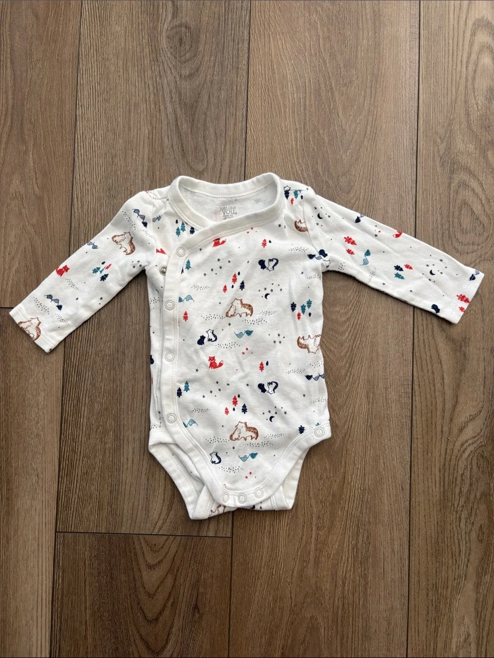 Carter's White Long-Sleeve One-Piece with Forest Animals